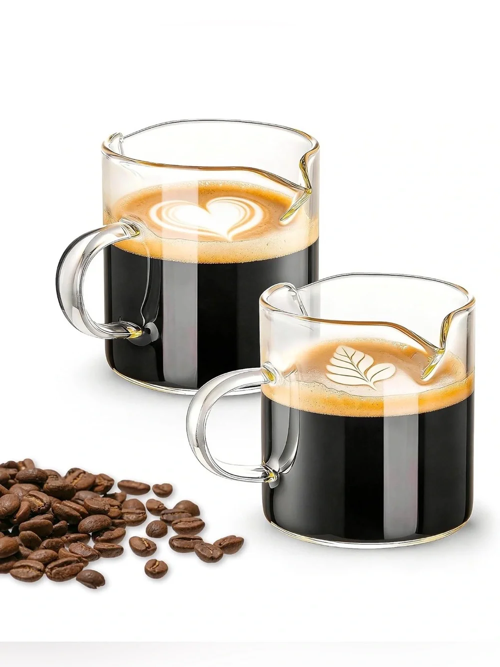Set of 2 Espresso Cups 4oz Double Spout Clear Glass